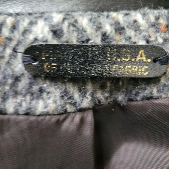 Vintage 80s wool leather tweed jacket coat oversized - Picture 9 of 16